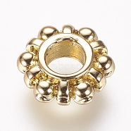 Alloy European Beads, Flower, Nickel Free, Light Gold, 12x4mm, Hole: 5mm(PALLOY-F163-08G)