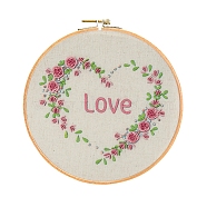 Embroidery Starter Kits, including Embroidery Fabric & Thread, Needle, Instruction Sheet, Love Heart & Rose for Valentine's Day, Word, 270x270mm(DIY-P077-035)
