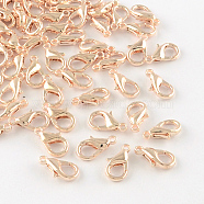 Zinc Alloy Lobster Claw Clasps, Parrot Trigger Clasps, Cadmium Free & Lead Free, Rose Gold, 12x6mm, Hole: 1.2mm(E102-RG)