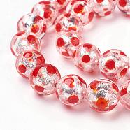 Handmade Silver Foil Lampwork Beads Strands, Round, Polka Dot Pattern, Orange Red, 12mm, Hole: 1mm, 25pcs/strand, 11.2 inch(FOIL-L016-D05)