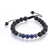 Natural Lava Rock and Non-Magnetic Synthetic Hematite Beads Braided Bead Bracelets, with Natural Lapis Lazuli, 2-1/8 inch~3 inch(5.3~7.8cm)(X-BJEW-JB03975-02)