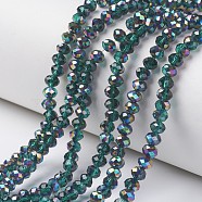 Electroplate Transparent Glass Beads Strands, Half Multi-color Plated, Faceted, Rondelle, Green, 4x3mm, Hole: 0.4mm, about 130pcs/strand, 16.54 inch(42cm)(EGLA-A034-T4mm-Q15)