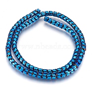 Electroplate Non-magnetic Synthetic Hematite Bead Strands, Polished, Column, Blue Plated, 5x4mm, Hole: 1mm, about 101~102pcs/strand, 15.9 inch(40.5cm)(G-I208-19-B)