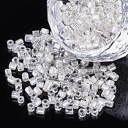 12/0 Glass Bugle Seed Beads, Silver Lined, Square Hole, WhiteSmoke, 2~2.5x2.5mm, Hole: 0.8mm, about 450g/bag(SEED-S018-06)