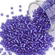 TOHO Round Seed Beads, Japanese Seed Beads, (35F) Silver Lined Frost Sapphire, 11/0, 2.2mm, Hole: 0.8mm, about 5555pcs/50g(SEED-XTR11-0035F)