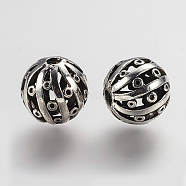 Brass Filigree Beads, Round, Antique Silver, 12mm, Hole: 2mm(KK-K202-36AS)