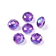 Baking Paint Transparent Glass European Beads, Large Hole Beads, AB Color Plated, Faceted, Rondelle, Dark Violet, 13~14x7.5~8mm, Hole: 5.5~6mm(GPDL-N005-C14mm-A05)