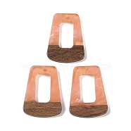 Resin & Wood Pendants, Hollow Trapezoid Charms, Light Salmon, 38x27x3mm, Hole: 2mm(WOOD-F015-11B)