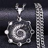 304 Stainless Steel Enamel Pendant Necklace, Moon Phase with Shell Shape, Stainless Steel Color, 19.09 inch(48.5cm)(NJEW-K253-16P)