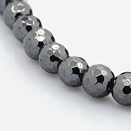 Faceted Round Non-magnetic Synthetic Hematite Beads Strands, Black, 3mm, Hole: 1mm, about 130pcs/strand, 16 inch(G-P061-60-3mm)