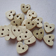 Carved 2-hole Basic Sewing Button Shaped in Heart, Coconut Button, Tan, 10x10mm(X-NNA0YZA)