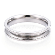 201 Stainless Steel Grooved Finger Ring Settings, Ring Core Blank, for Inlay Ring Jewelry Making, Stainless Steel Color, Inner Diameter: 17mm, Wide: 4mm(STAS-WH0039-11C-P)
