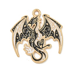 Alloy Enamel Pendants, Light Gold, Black, Dragon, 28x26x1mm, Hole: 2mm(X-ENAM-I060-05A)