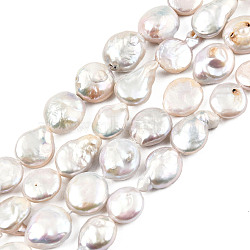 Natural Keshi Pearl Beads Strands, Cultured Freshwater Pearl, Flat Round, Gainsboro, 11~12.5x4~7mm, Hole: 0.8mm, about 30~33pcs/strand, 15.28 inch~15.67 inch(38.8cm~39.8cm)(PEAR-S018-02H)