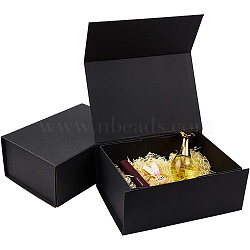 Foldable Paper Jewelry Boxes, with Magnetic, Rectangle, Black, 22x16x10cm, Unfold: 60.5x25.2x0.6cm(CON-BC0005-88A)