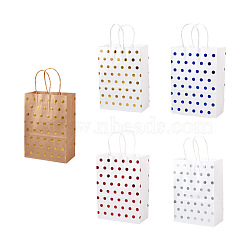 Magibeads 30Pcs 5 Colors Kraft Paper Gift Bags, Portable Tote Shopping Bag, with Gold Foil Polka Dot Pattern and Handles, Party Gift Wrapping Bags, Rectangle, Mixed Color, 21x15x0.2cm, 6pcs/color(ABAG-MB0001-06)