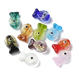 Handmade Foil Lampwork Fish Beads, with Enamel, Gradient Color, Mixed Color, 20x23x8.5mm, Hole: 1.8mm(FOIL-Z001-01)