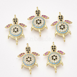 Brass Micro Pave Cubic Zirconia Links, Turtle, Colorful, Golden, 21x14x3.5mm, Hole: 1.2mm(X-ZIRC-T008-04G)