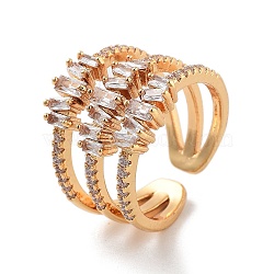 Brass with Cubic Zirconia Open Cuff Rings, Clear, US Size 7 1/2(17.7mm)(RJEW-B053-07)