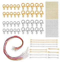 PandaHall Elite DIY Necklace Making kits, Including Waxed Cotton Cord Necklace Making, Zinc Alloy Lobster Claw Clasps, Iron Jump Rings, 304 Stainless Steel Chain Extender, Platinum & Golden, 455mm(DIY-PH0002-65)