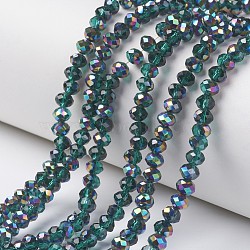 Electroplate Transparent Glass Beads Strands, Half Multi-color Plated, Faceted, Rondelle, Green, 4x3mm, Hole: 0.4mm, about 113~115pcs/strand, 41~42cm(EGLA-A034-T4mm-Q15)