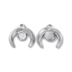304 Stainless Steel Pendant Cabochon Settings, Horn, Stainless Steel Color, Tray: 3.7mm, 16.5x17x2.5mm, Hole: 1.5mm(STAS-P324-33P)