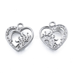 304 Stainless Steel Pendant Rhinestone Settings, Heart with Sun, Stainless Steel Color, Fit For 1mm Rhinestone, 19x17x2mm, Hole: 2mm(STAS-N098-225P)