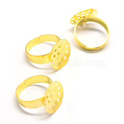 Adjustable Iron Sieve Ring Settings, Flat Round, Size 7, Golden, Tray: 15.5mm, 17.5mm(MAK-Q006-43)