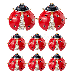 8Pcs Ladybug Enamel Pins, Alloy Rhinestone Lapel Pins for Backpack Clothes, Red, 25.5x27.5mm(JEWB-FH0002-80)