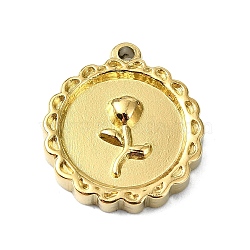 Ion Plating(IP) 304 Stainless Steel Pendants, Real 18K Gold Plated, Flat Round Charm, Flower, 18x16x4mm, Hole: 1.4mm(STAS-B058-07G-05)