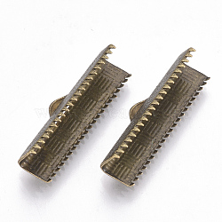 Brass Ribbon Crimp Ends, Rectangle, Antique Bronze, 7x25mm, Hole: 1x3mm(X-KK-Q747-10G-AB)