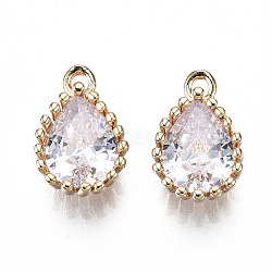 Brass Clear Cubic Zirconia Charms, Long-Lasting Plated, Cadmium Free & Lead Free, Teardrop, Light Gold, 12x7.5x4~5mm, Hole: 1.2mm(KK-S359-129-B01-RS)