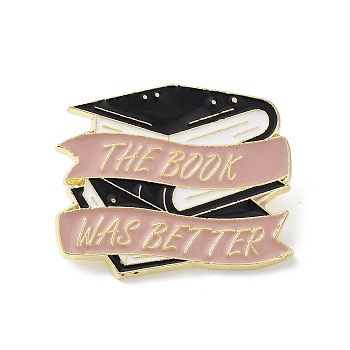 Book Enamel Pins, Golden Alloy Badge for Backpack Clothes, Rosy Brown, 25x30x1.5mm