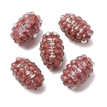 Sports Opaque Acrylic & Resin Rhinestone Beads, Rugby, Sienna, 17x12mm, Hole: 3mm