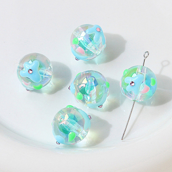 Transparent Acrylic Beads, Hand Painted Beads, Bumpy, Round, 17x15mm