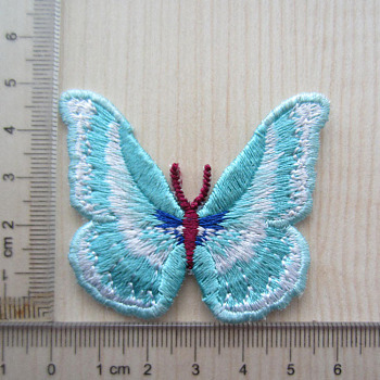 Butterfly Shape Computerized Embroidery Cloth Iron on/Sew on Patches, Costume Accessories, Medium Turquoise, 60x70mm