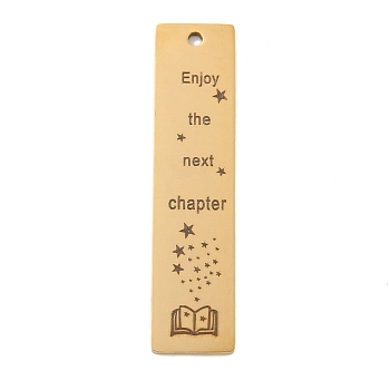 PVD Vacuum Plating 201 Stainless Steel Big Pendants, Rectangle with Word Enjoy the Next Chapter & Book Charms, Real 18K Gold Plated, 50x12x1.5mm, Hole: 2mm