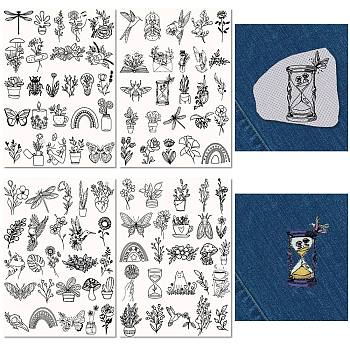 Non-Woven Embroidery Aid Drawing Sketch, Rectangle, Flower, 297x210mmm, 4pcs/set