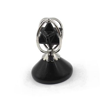 Natural Black Agate Rotatable Merkaba Star Figurines, for Home Desktop Decoration, 28x40mm