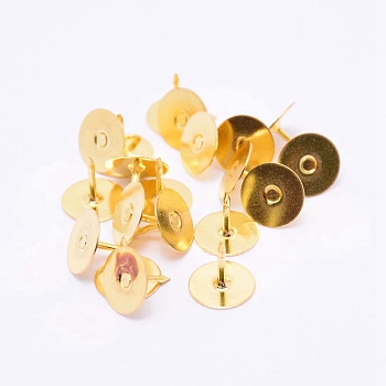 Environment-friendly Brass Head Pins, Flat Round, Golden, 10x9mm, Pin: 1.2mm