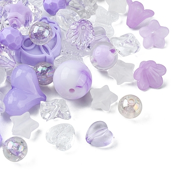 Opaque & Transparent Acrylic Beads, Mixed Shapes, Dark Orchid, 7.5~33x7.5~43.5x4.5~16mm, Hole: 1.2~4mm, about 50g/bag
