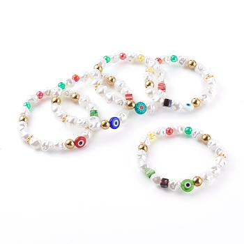 Stretch Beaded Bracelets, with Lampwork Beads and CCB Plastic Beads, Evil Eye, Colorful, Inner Diameter: 2 inch(5.2cm)