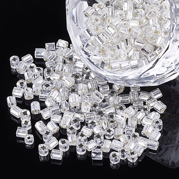 12/0 Glass Bugle Seed Beads, Silver Lined, Square Hole, WhiteSmoke, 2~2.5x2.5mm, Hole: 0.8mm, about 450g/bag