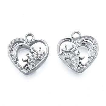 304 Stainless Steel Pendant Rhinestone Settings, Heart with Sun, Stainless Steel Color, Fit For 1mm Rhinestone, 19x17x2mm, Hole: 2mm