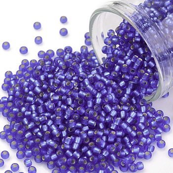 TOHO Round Seed Beads, Japanese Seed Beads, (35F) Silver Lined Frost Sapphire, 11/0, 2.2mm, Hole: 0.8mm, about 5555pcs/50g