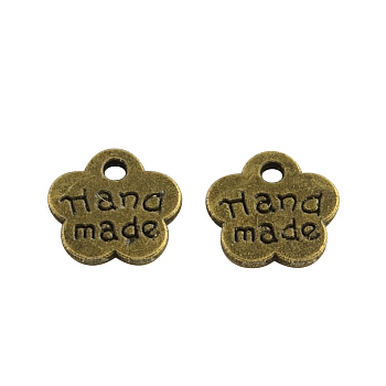 Tibetan Style Alloy Flower Charms, with Words Hand Made, Cadmium Free & Nickel Free & Lead Free, Antique Bronze, 8x8.5x1mm, Hole: 1.5mm, about 3448pcs/1000g