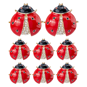 8Pcs Ladybug Enamel Pins, Alloy Rhinestone Lapel Pins for Backpack Clothes, Red, 25.5x27.5mm