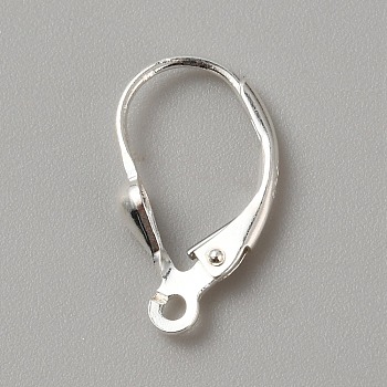 S925 Sterling Silver Leverback Earring Findings, with Loops and 925 Stamp, Silver, 17x9x1.6mm, Hole: 1mm, Pin: 0.7mm
