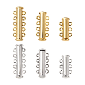 6Pcs 6 Styles Multi-Strand Brass Magnetic Slide Lock Clasps Set, Tube, Platinum & Golden, 19.5~28.5x10~10.5x6.5mm, Hole: 1.4~1.5mm, 1pc/style