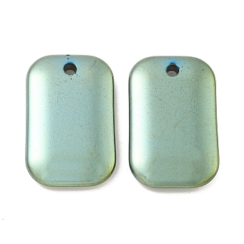 Electroplated Synthetic Non-Magnetic Hematite Pendants, Rectangle Charms, Green Plated, 34x21.5x5mm, Hole: 2.8mm